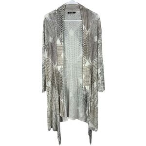 Nic & Zoe Open Cardigan Knit Sweater Women's Large P Linen Blend Cascade Neutral